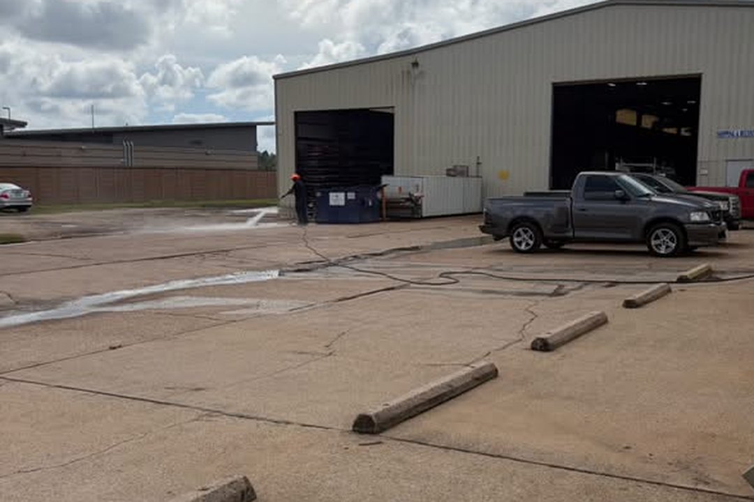 Industrial lot and loading dock after pressure washing